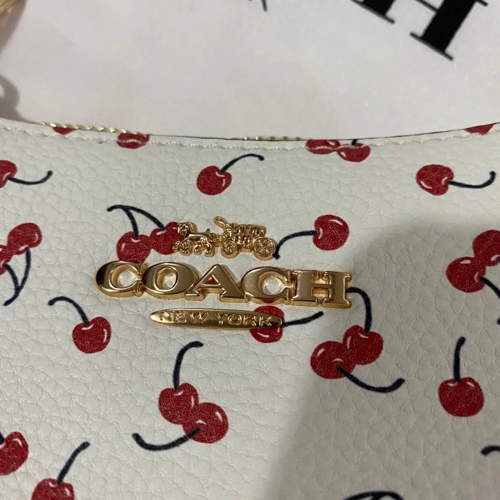 Coach White Cherry Print Shoulder Bag with Gold Hardware
